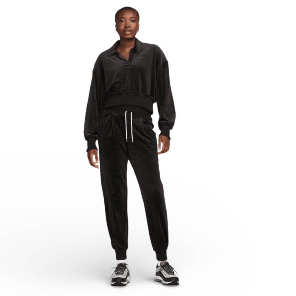 NIKE Velour Tracksuit Women's Small Black 2 Piece Jacket Pants Set